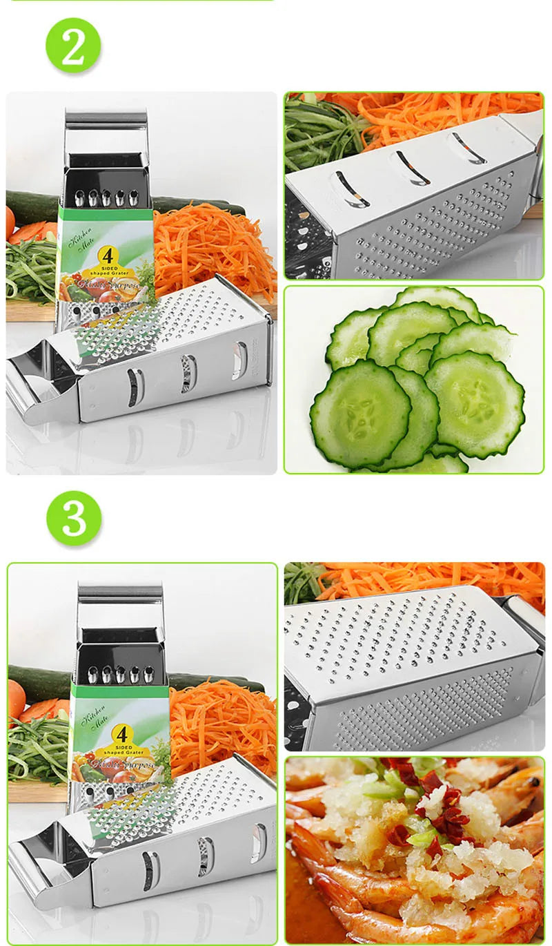 Fruit Vegetable Grater Stainless Steel 4 Sides Carrots Potatoes Grater Onion Slicer Fruit Vegetable Tools Kitchen Gadget